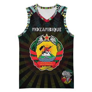 Personalized Mozambique Roots Basketball Jersey African Pride in Fingerprint and Tribal Colors - African Pride