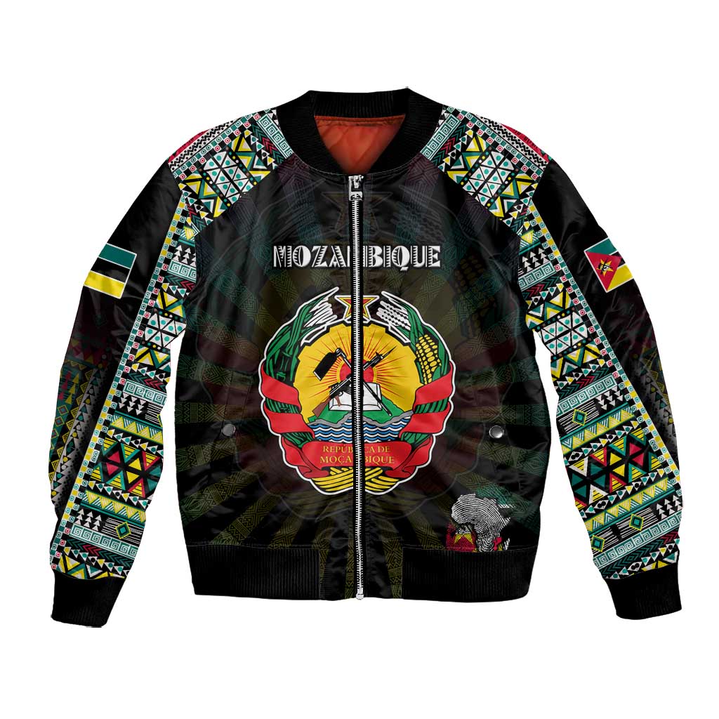 Personalized Mozambique Roots Bomber Jacket African Pride in Fingerprint and Tribal Colors