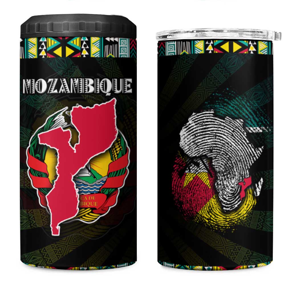 Mozambique Roots 4 in 1 Can Cooler Tumbler African Pride in Fingerprint and Tribal Colors