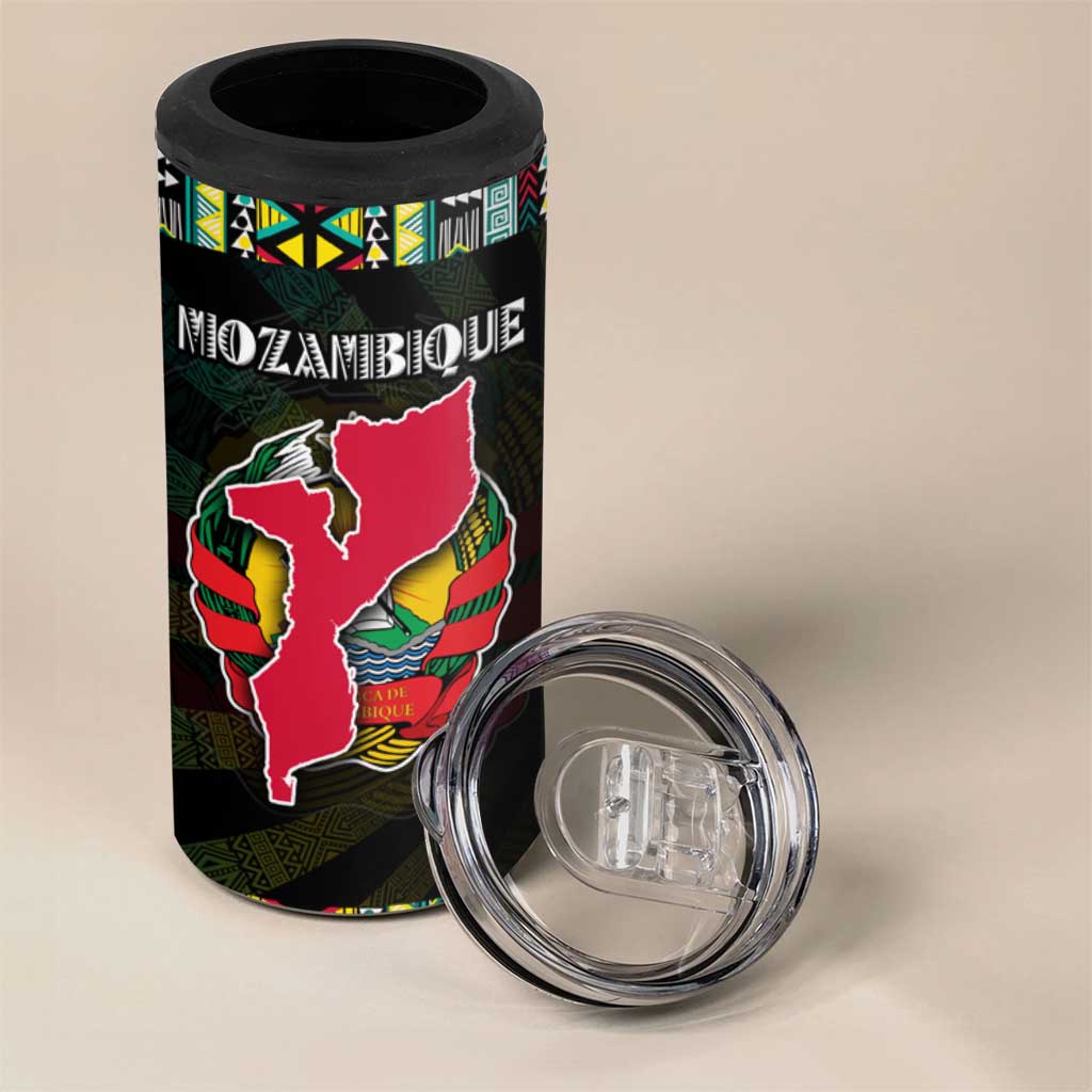 Mozambique Roots 4 in 1 Can Cooler Tumbler African Pride in Fingerprint and Tribal Colors
