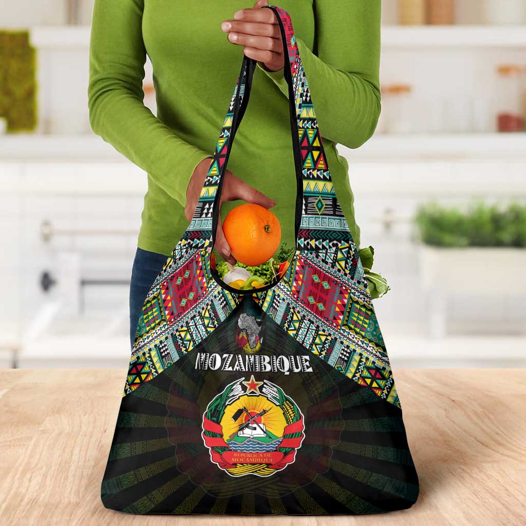 Mozambique Roots Grocery Bag African Pride in Fingerprint and Tribal Colors