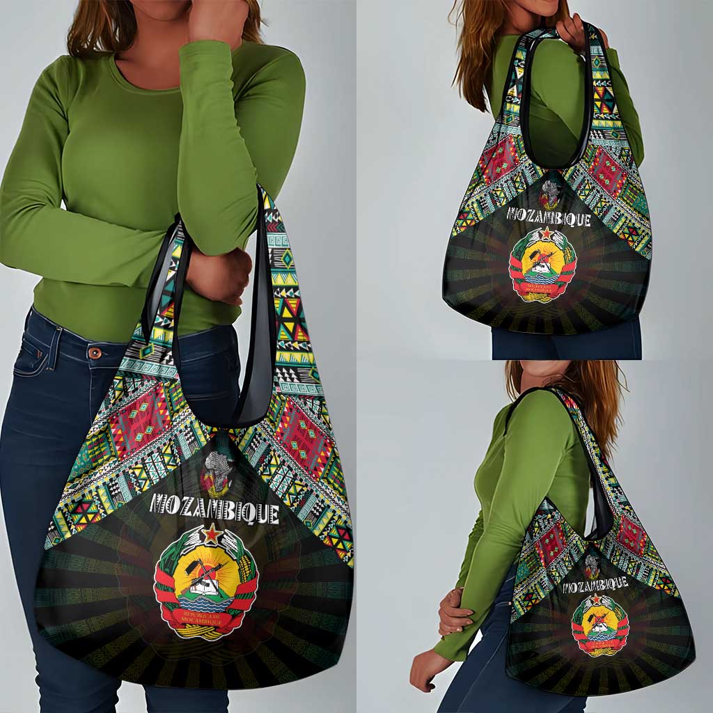 Mozambique Roots Grocery Bag African Pride in Fingerprint and Tribal Colors