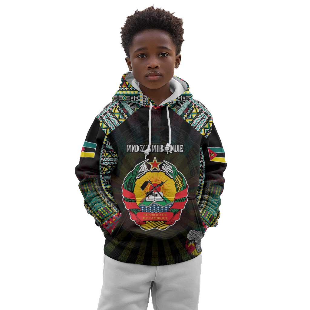 Personalized Mozambique Roots Kid Hoodie African Pride in Fingerprint and Tribal Colors