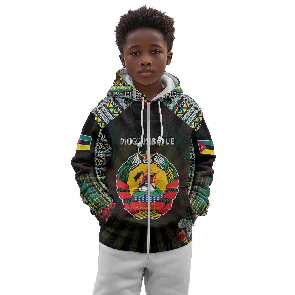 Personalized Mozambique Roots Kid Hoodie African Pride in Fingerprint and Tribal Colors