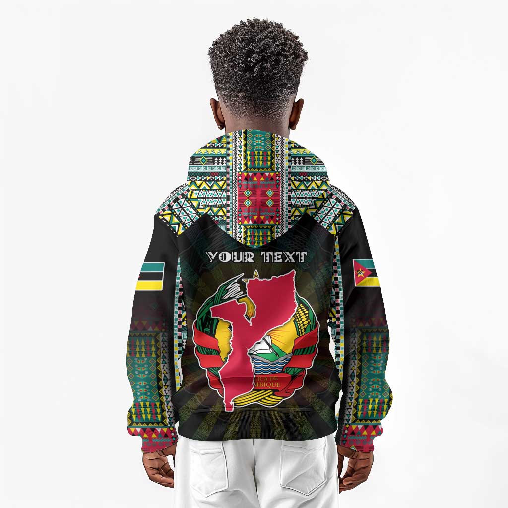 Personalized Mozambique Roots Kid Hoodie African Pride in Fingerprint and Tribal Colors