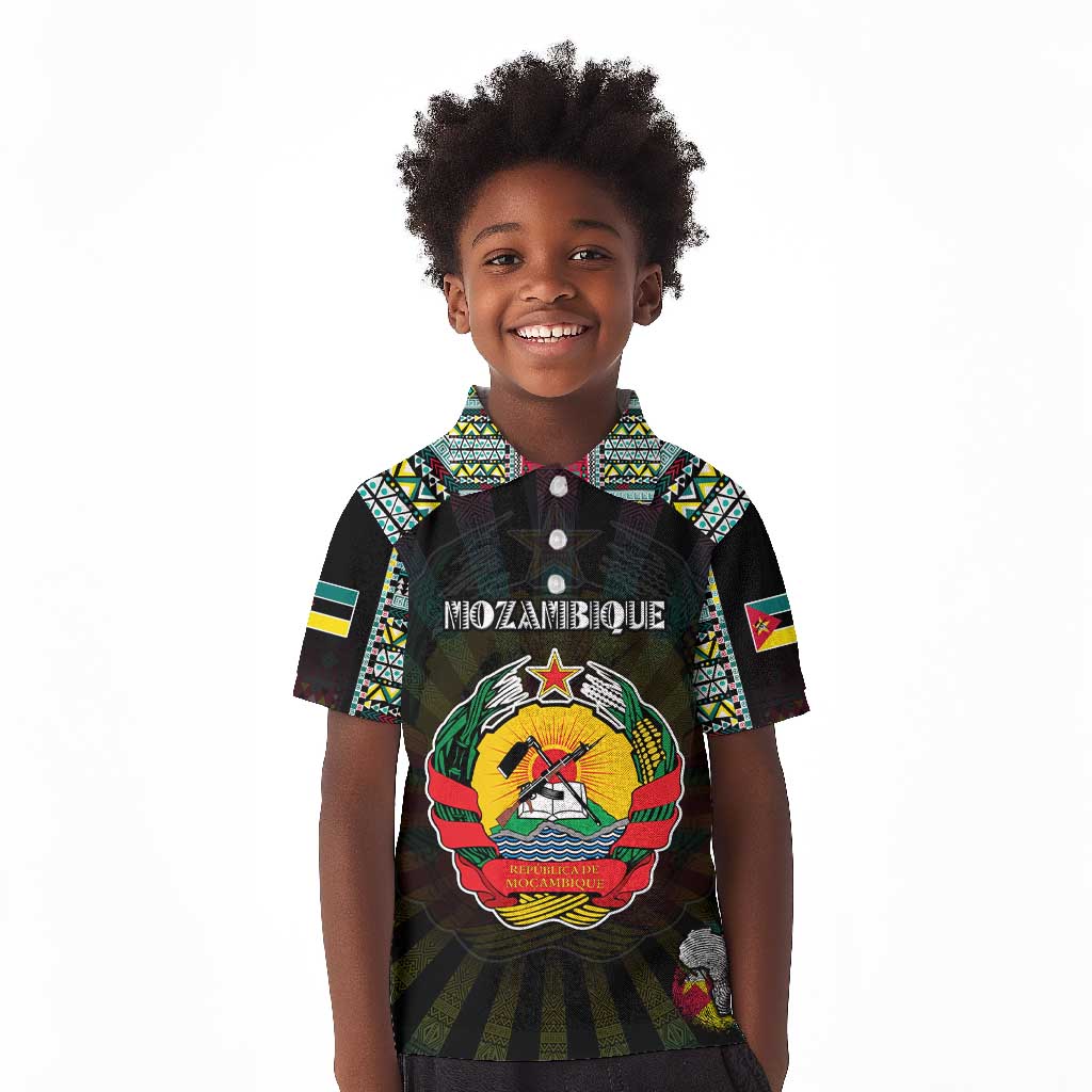 Personalized Mozambique Roots Kid Polo Shirt African Pride in Fingerprint and Tribal Colors