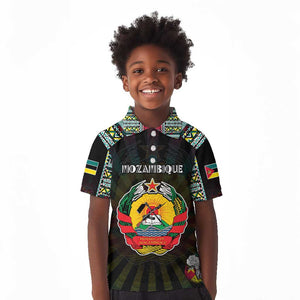 Personalized Mozambique Roots Kid Polo Shirt African Pride in Fingerprint and Tribal Colors