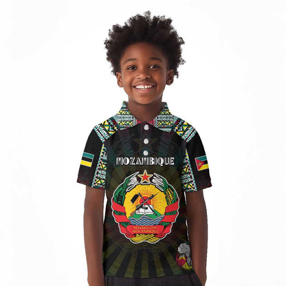 Personalized Mozambique Roots Kid Polo Shirt African Pride in Fingerprint and Tribal Colors