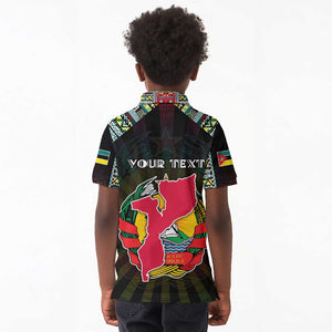 Personalized Mozambique Roots Kid Polo Shirt African Pride in Fingerprint and Tribal Colors
