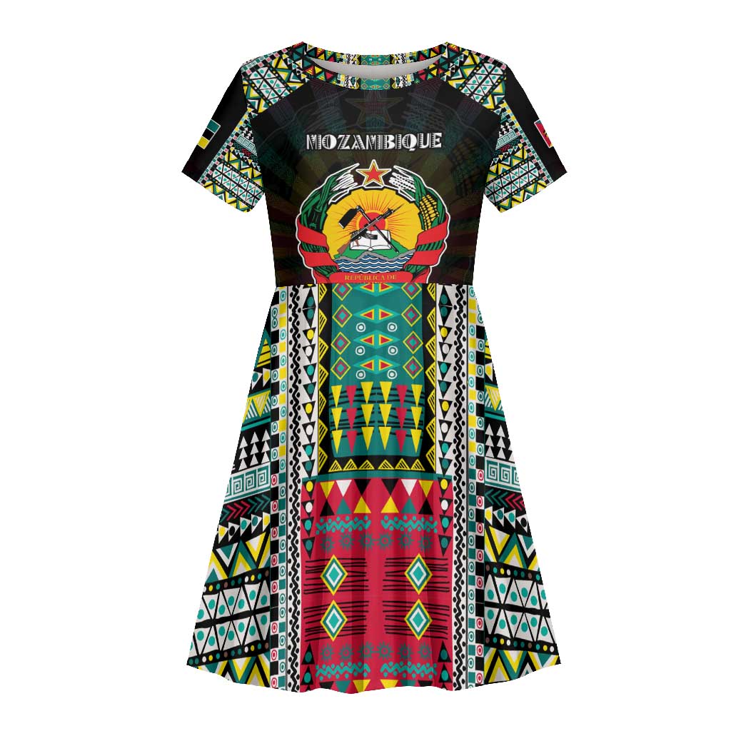 Personalized Mozambique Roots Kid Short Sleeve Dress African Pride in Fingerprint and Tribal Colors