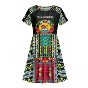 Personalized Mozambique Roots Kid Short Sleeve Dress African Pride in Fingerprint and Tribal Colors