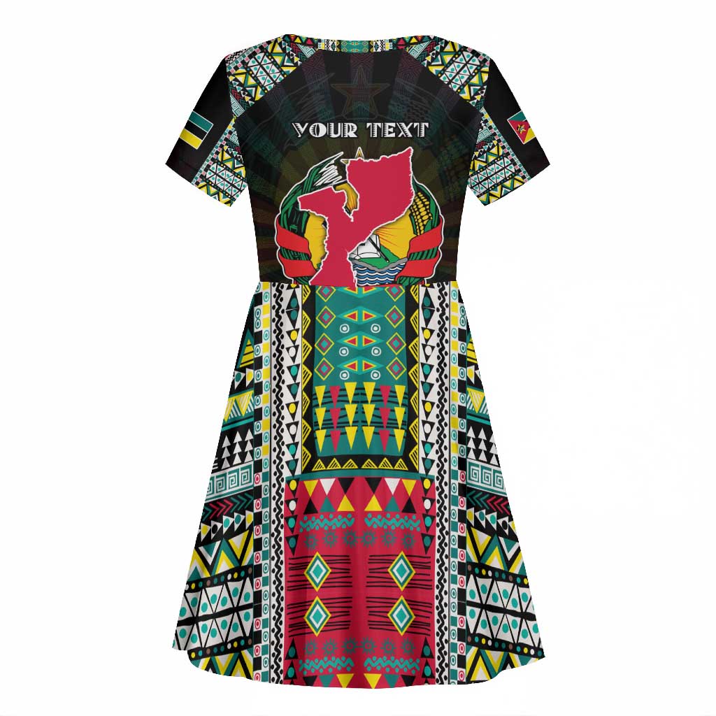Personalized Mozambique Roots Kid Short Sleeve Dress African Pride in Fingerprint and Tribal Colors