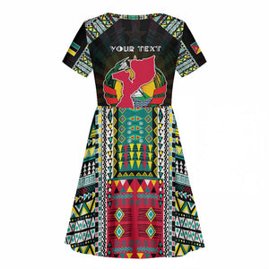 Personalized Mozambique Roots Kid Short Sleeve Dress African Pride in Fingerprint and Tribal Colors