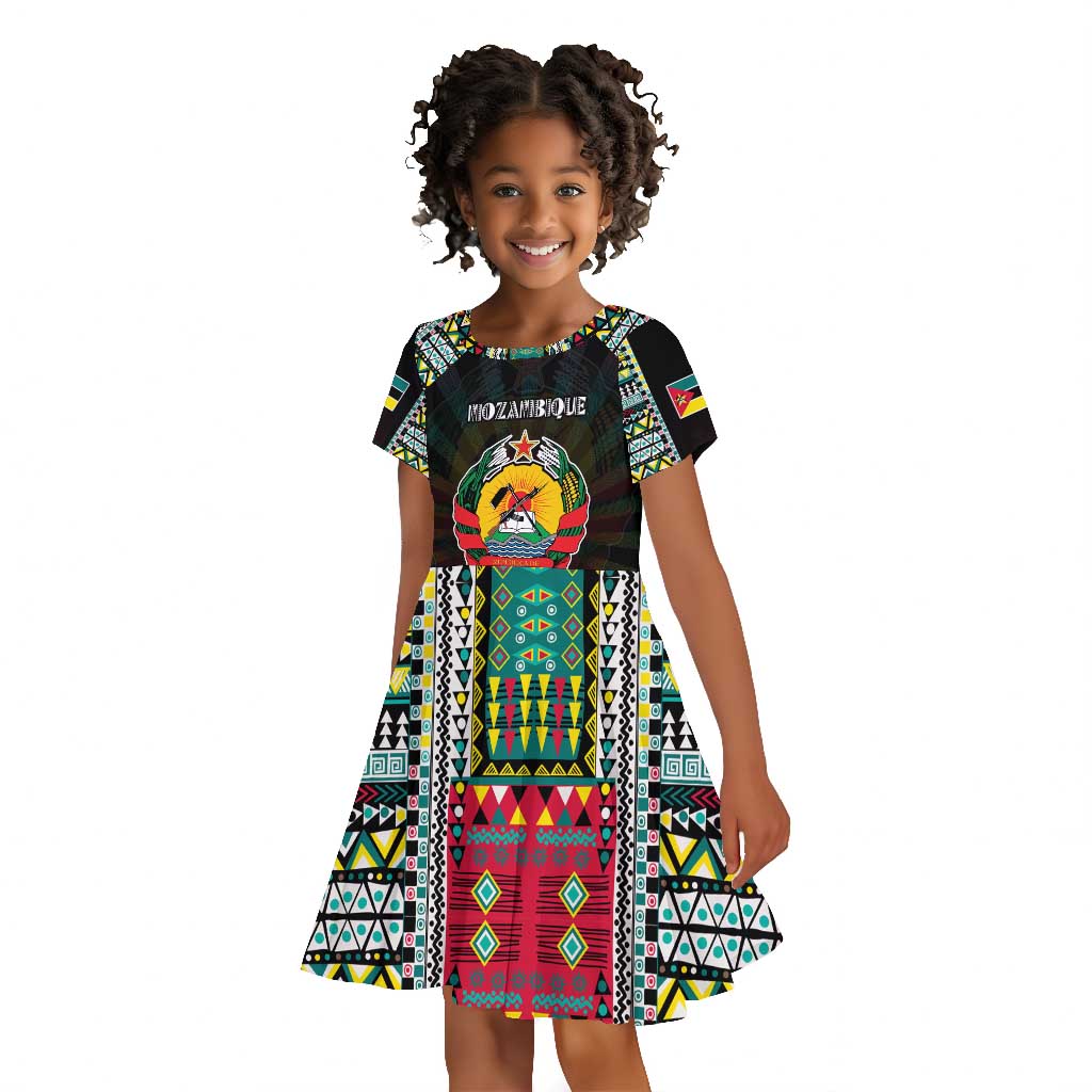 Personalized Mozambique Roots Kid Short Sleeve Dress African Pride in Fingerprint and Tribal Colors
