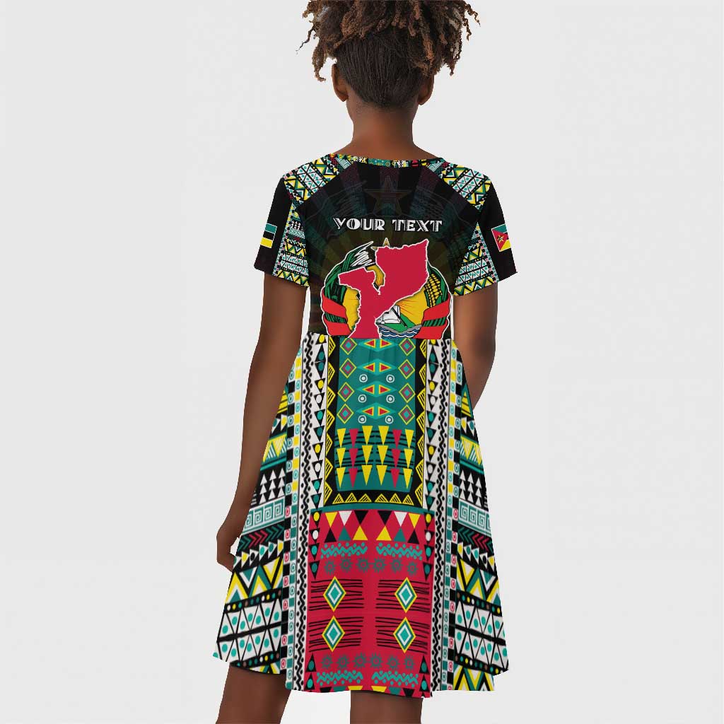 Personalized Mozambique Roots Kid Short Sleeve Dress African Pride in Fingerprint and Tribal Colors