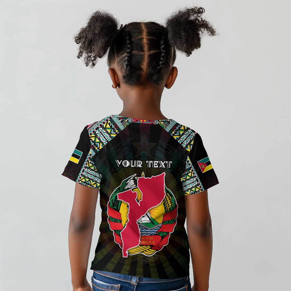 Personalized Mozambique Roots Kid T shirt African Pride in Fingerprint and Tribal Colors