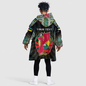 Personalized Mozambique Roots Kid Wearable Blanket Hoodie African Pride in Fingerprint and Tribal Colors