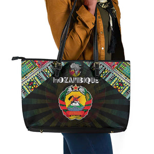 Mozambique Roots Leather Tote Bag African Pride in Fingerprint and Tribal Colors