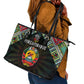 Mozambique Roots Leather Tote Bag African Pride in Fingerprint and Tribal Colors