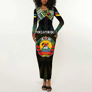 Personalized Mozambique Roots Long Sleeve Bodycon Dress African Pride in Fingerprint and Tribal Colors
