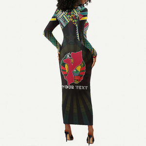 Personalized Mozambique Roots Long Sleeve Bodycon Dress African Pride in Fingerprint and Tribal Colors