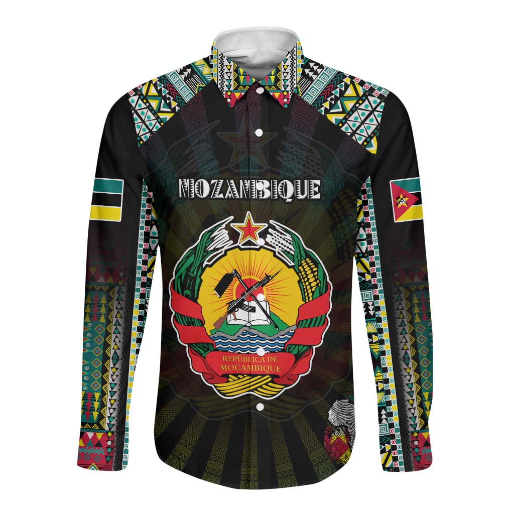 Personalized Mozambique Roots Long Sleeve Button Shirt African Pride in Fingerprint and Tribal Colors