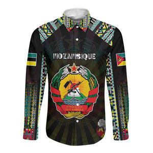 Personalized Mozambique Roots Long Sleeve Button Shirt African Pride in Fingerprint and Tribal Colors