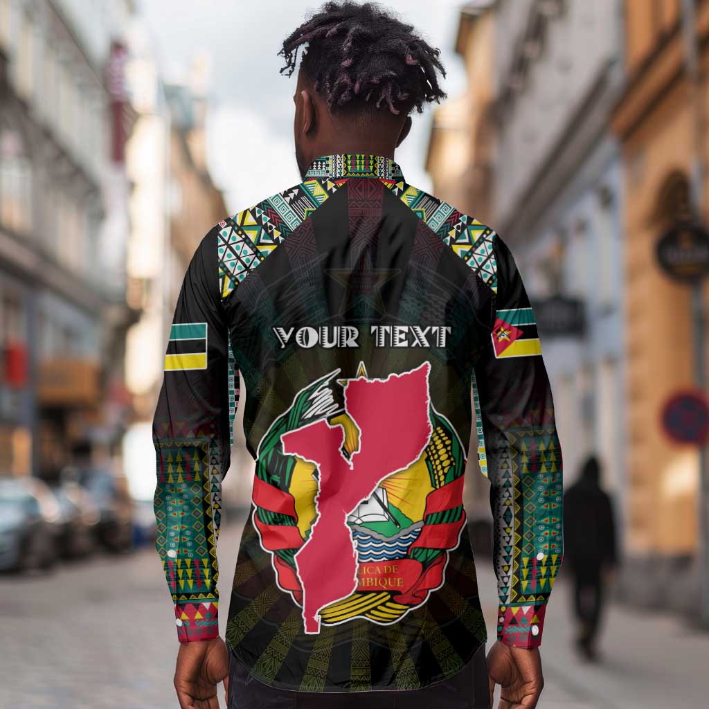 Personalized Mozambique Roots Long Sleeve Button Shirt African Pride in Fingerprint and Tribal Colors
