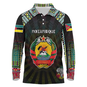 Personalized Mozambique Roots Long Sleeve Polo Shirt African Pride in Fingerprint and Tribal Colors