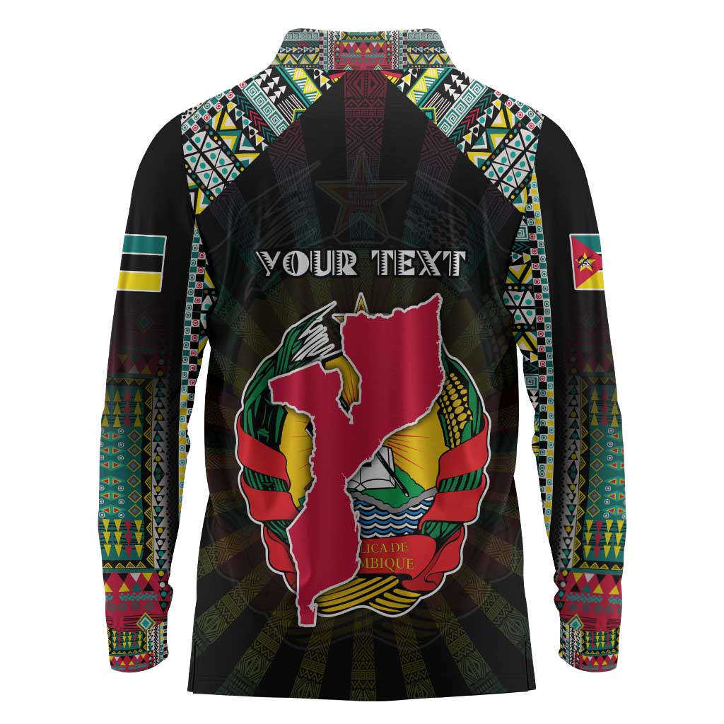 Personalized Mozambique Roots Long Sleeve Polo Shirt African Pride in Fingerprint and Tribal Colors