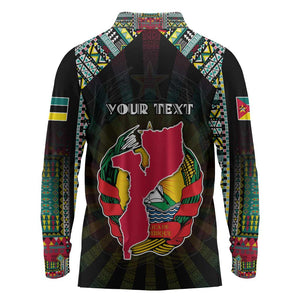 Personalized Mozambique Roots Long Sleeve Polo Shirt African Pride in Fingerprint and Tribal Colors