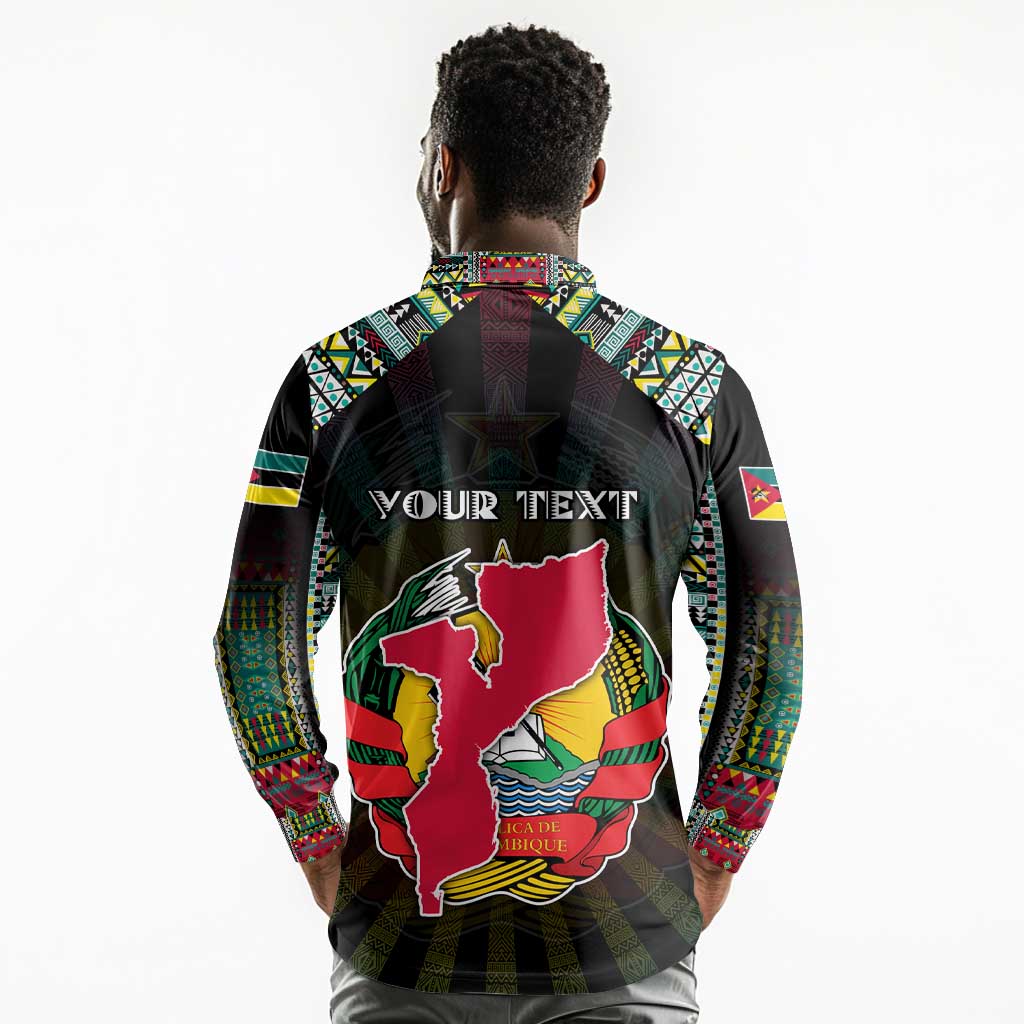 Personalized Mozambique Roots Long Sleeve Polo Shirt African Pride in Fingerprint and Tribal Colors