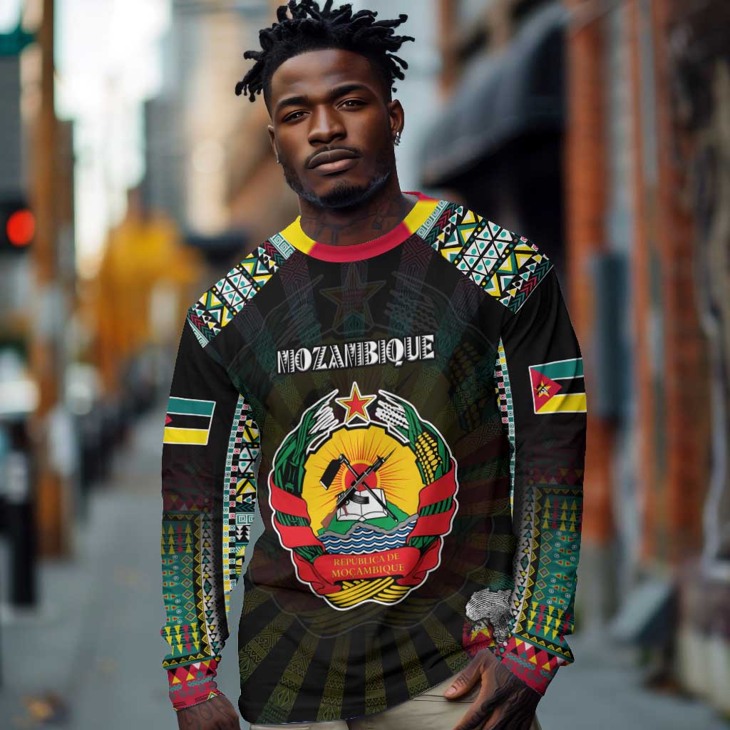 Personalized Mozambique Roots Long Sleeve Shirt African Pride in Fingerprint and Tribal Colors