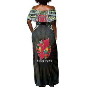 Personalized Mozambique Roots Off Shoulder Maxi Dress African Pride in Fingerprint and Tribal Colors
