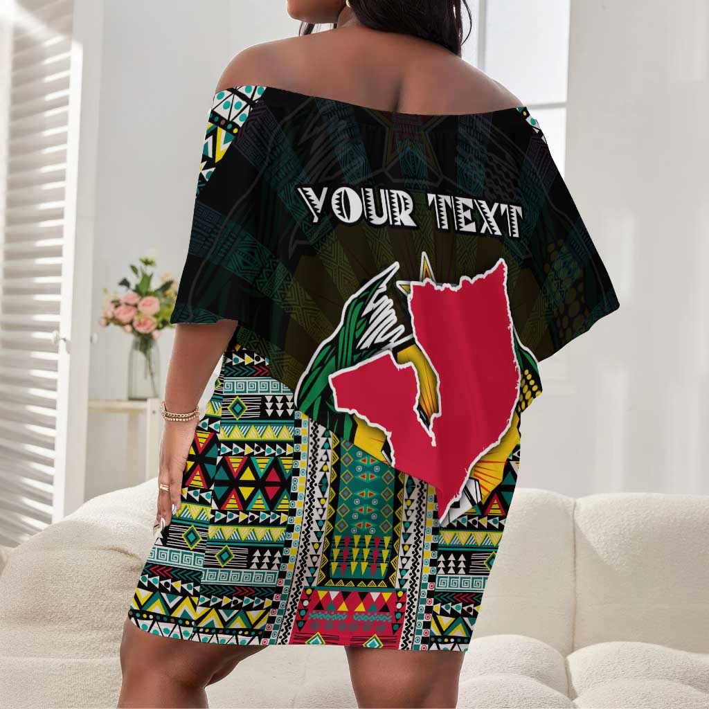 Personalized Mozambique Roots Off Shoulder Short Dress African Pride in Fingerprint and Tribal Colors