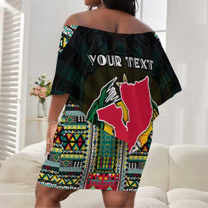 Personalized Mozambique Roots Off Shoulder Short Dress African Pride in Fingerprint and Tribal Colors