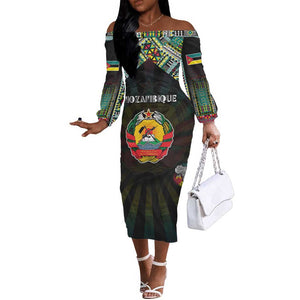 Personalized Mozambique Roots Off The Shoulder Long Sleeve Dress African Pride in Fingerprint and Tribal Colors