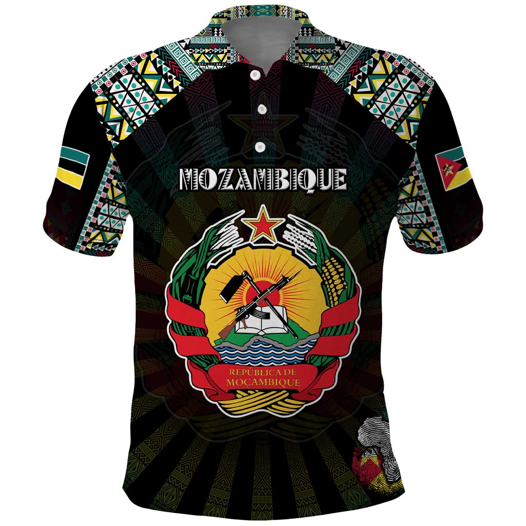 Personalized Mozambique Roots Polo Shirt African Pride in Fingerprint and Tribal Colors