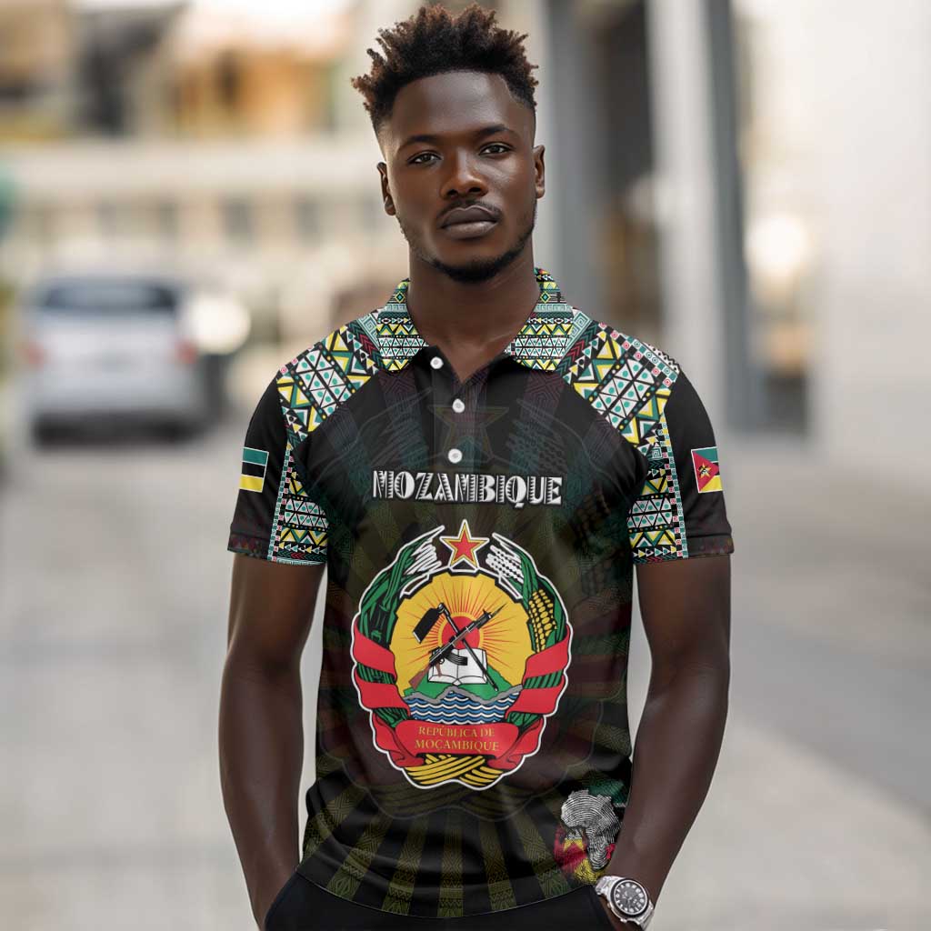 Personalized Mozambique Roots Polo Shirt African Pride in Fingerprint and Tribal Colors