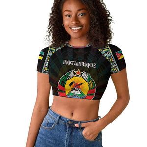Personalized Mozambique Roots Raglan Cropped T shirt African Pride in Fingerprint and Tribal Colors