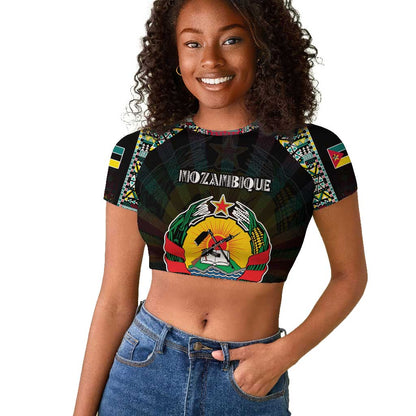 Personalized Mozambique Roots Raglan Cropped T shirt African Pride in Fingerprint and Tribal Colors
