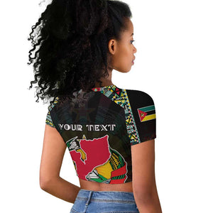 Personalized Mozambique Roots Raglan Cropped T shirt African Pride in Fingerprint and Tribal Colors