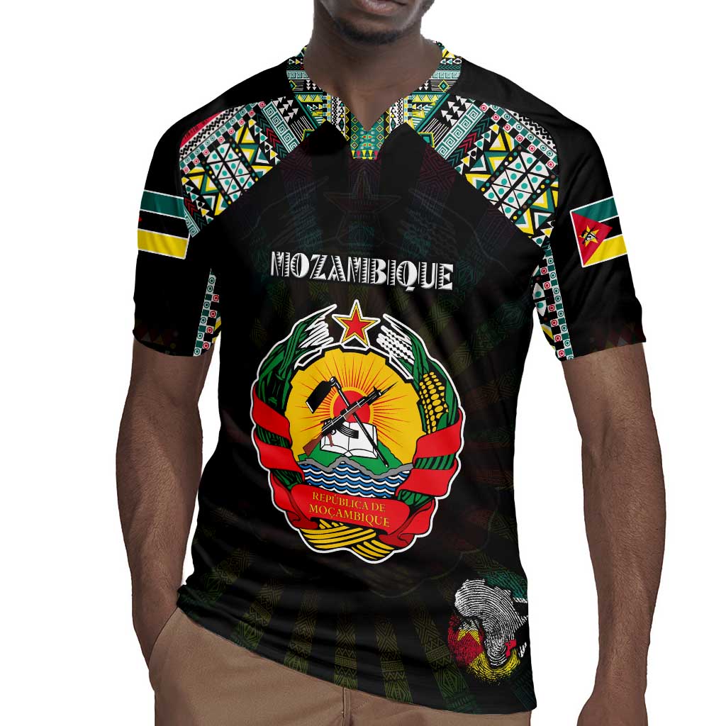 Personalized Mozambique Roots Rugby Jersey African Pride in Fingerprint and Tribal Colors