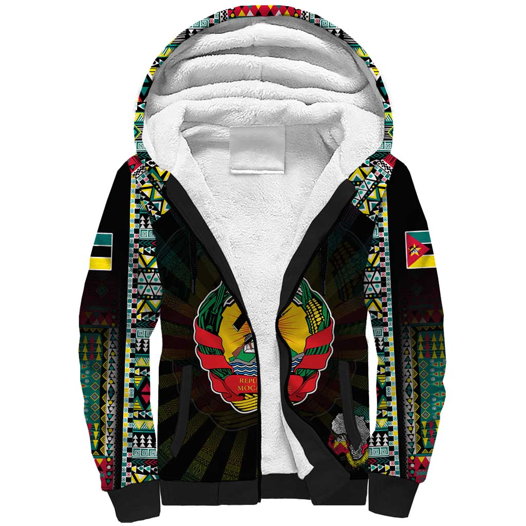 Personalized Mozambique Roots Sherpa Hoodie African Pride in Fingerprint and Tribal Colors