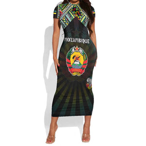 Personalized Mozambique Roots Short Sleeve Bodycon Dress African Pride in Fingerprint and Tribal Colors