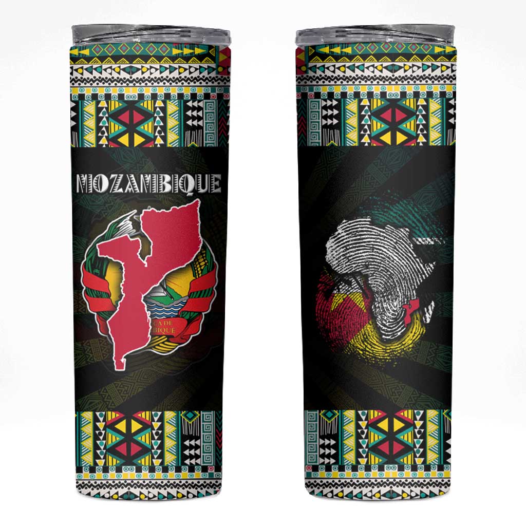 Mozambique Roots Skinny Tumbler African Pride in Fingerprint and Tribal Colors