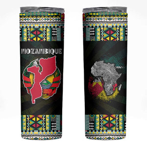 Mozambique Roots Skinny Tumbler African Pride in Fingerprint and Tribal Colors