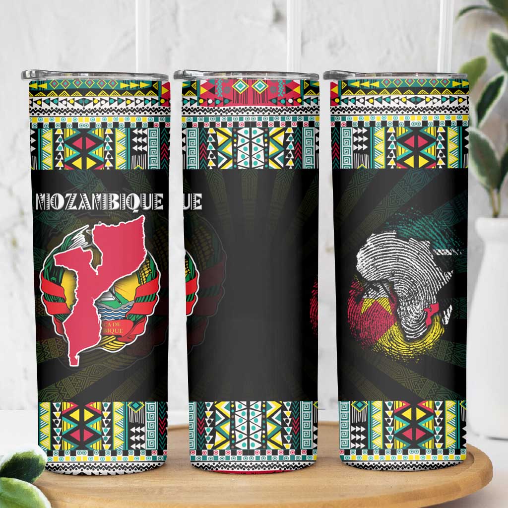 Mozambique Roots Skinny Tumbler African Pride in Fingerprint and Tribal Colors