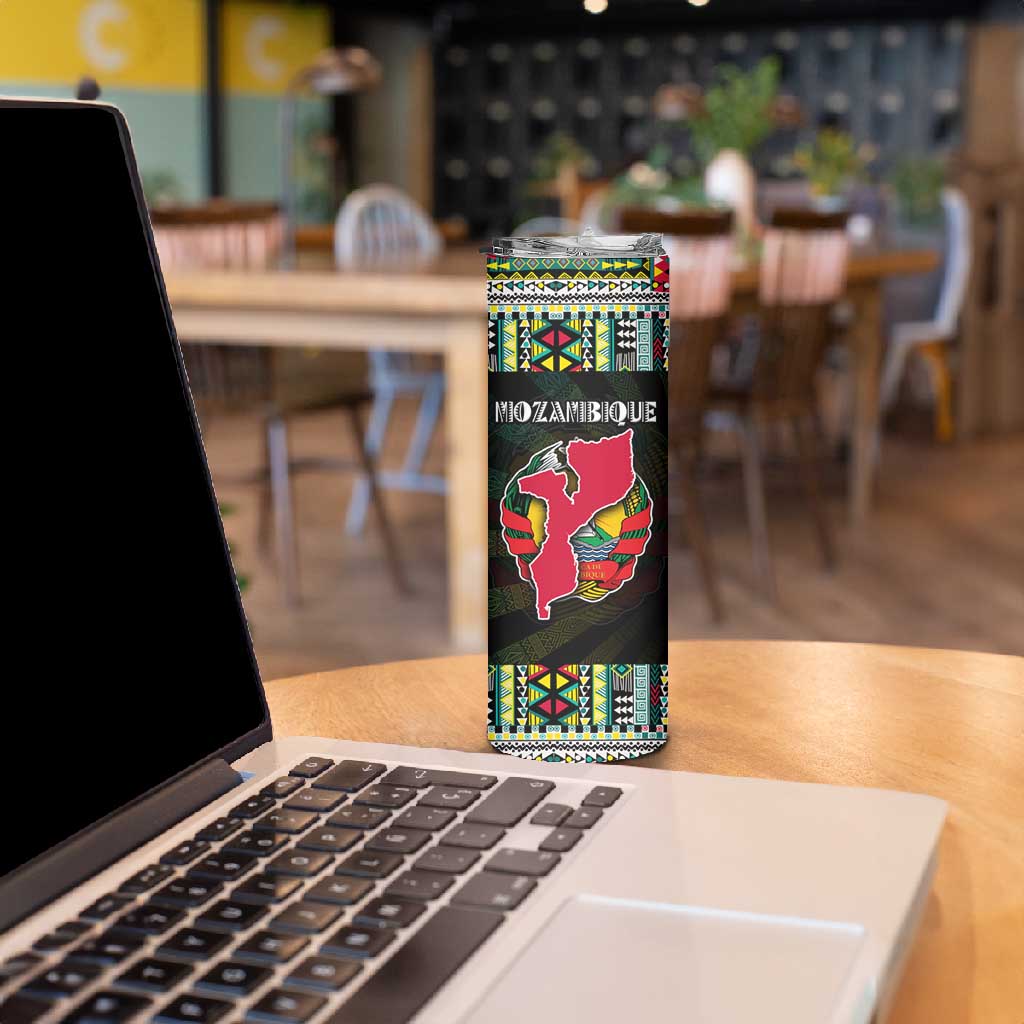 Mozambique Roots Skinny Tumbler African Pride in Fingerprint and Tribal Colors