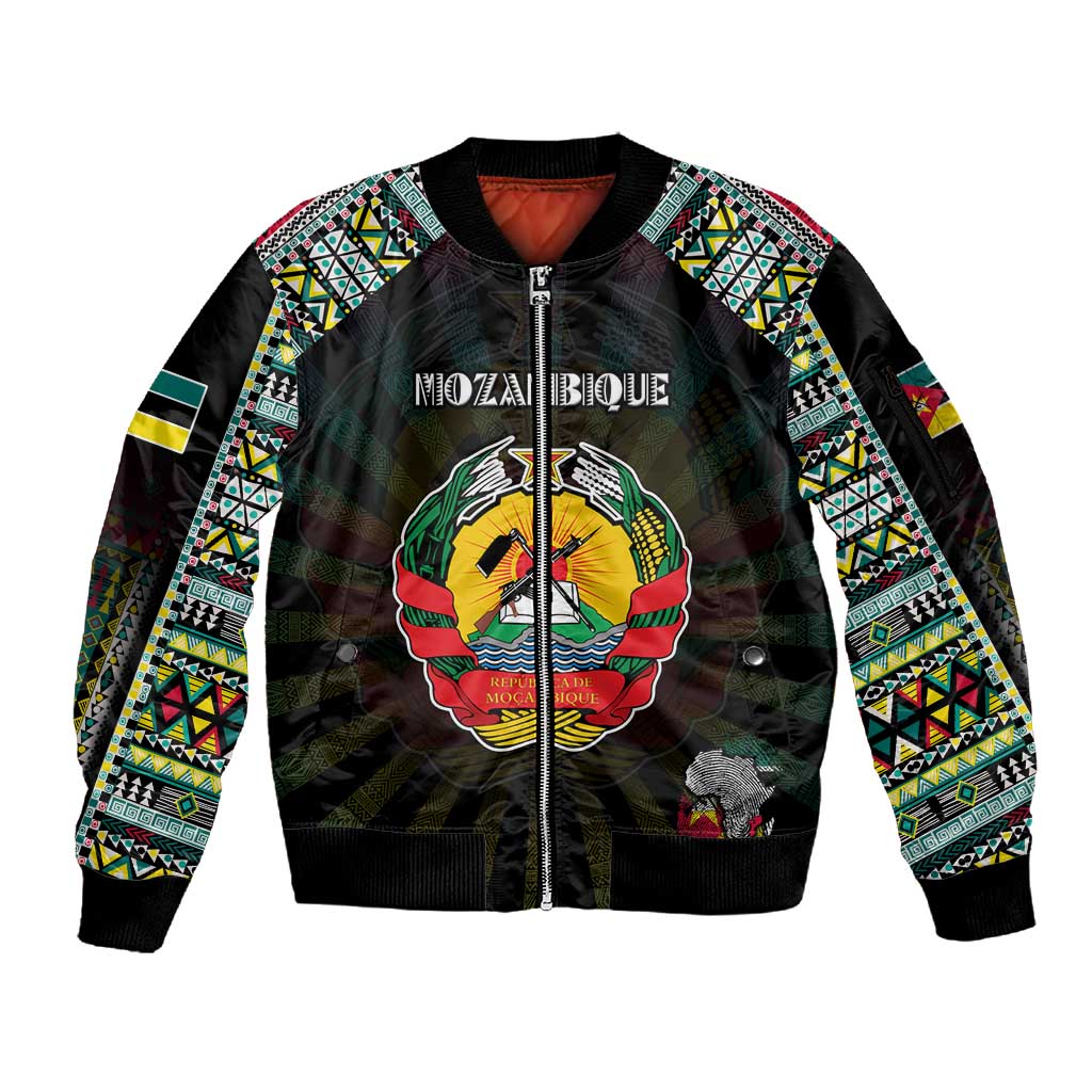 Personalized Mozambique Roots Sleeve Zip Bomber Jacket African Pride in Fingerprint and Tribal Colors